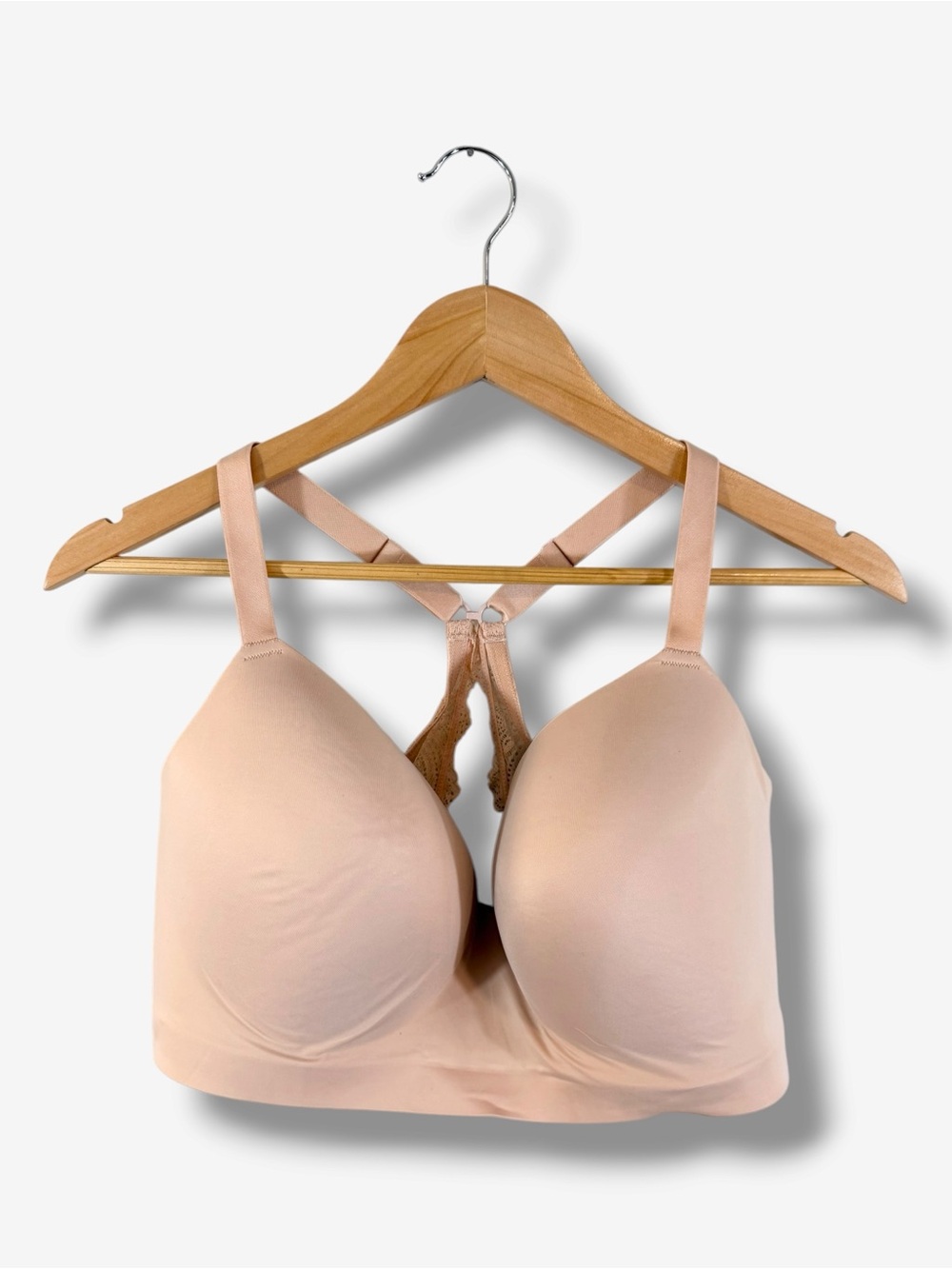 Soma Enbliss Luxe Wireless Bra 42DD J Hook Lace Strappy Back Nude Tan Beige